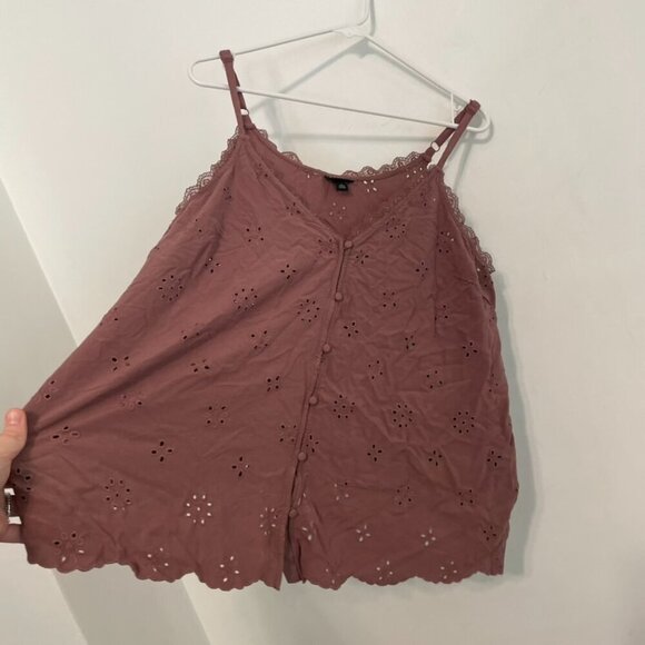 TORRID 1 Plus Size Sophie Eyelet Swing Cami Mauve Pink Lace Trim Summer Tank Top - Picture 8 of 16